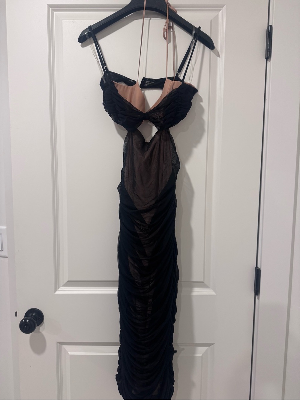 House of CB Black and Nude Ruched Cutout Maxi Dress